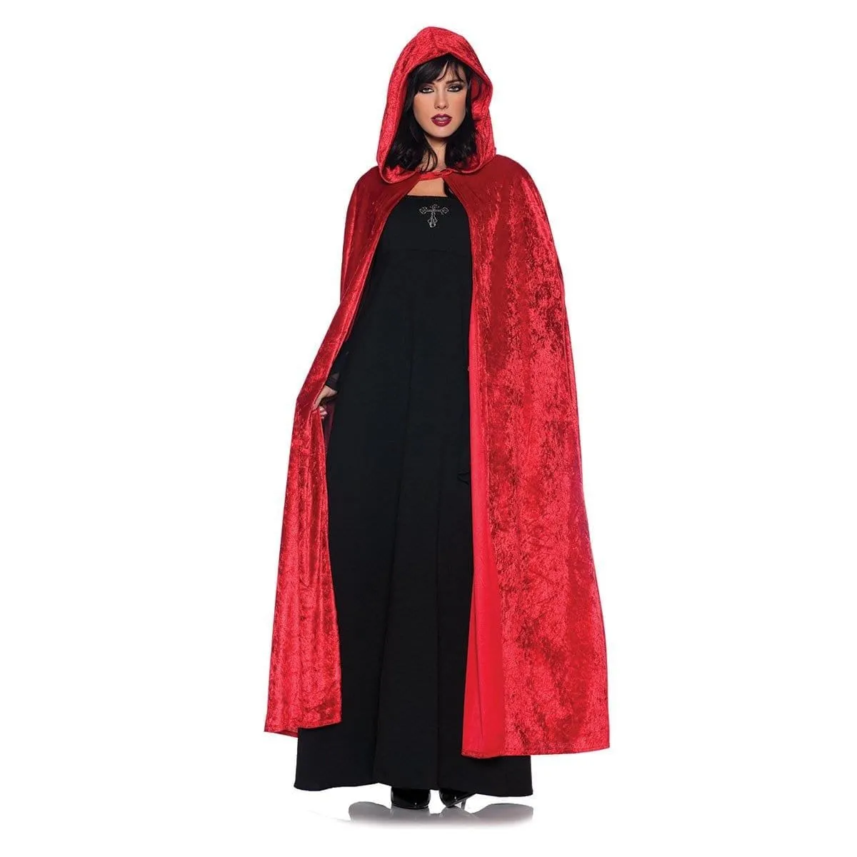 Long red hooded cloak for adults