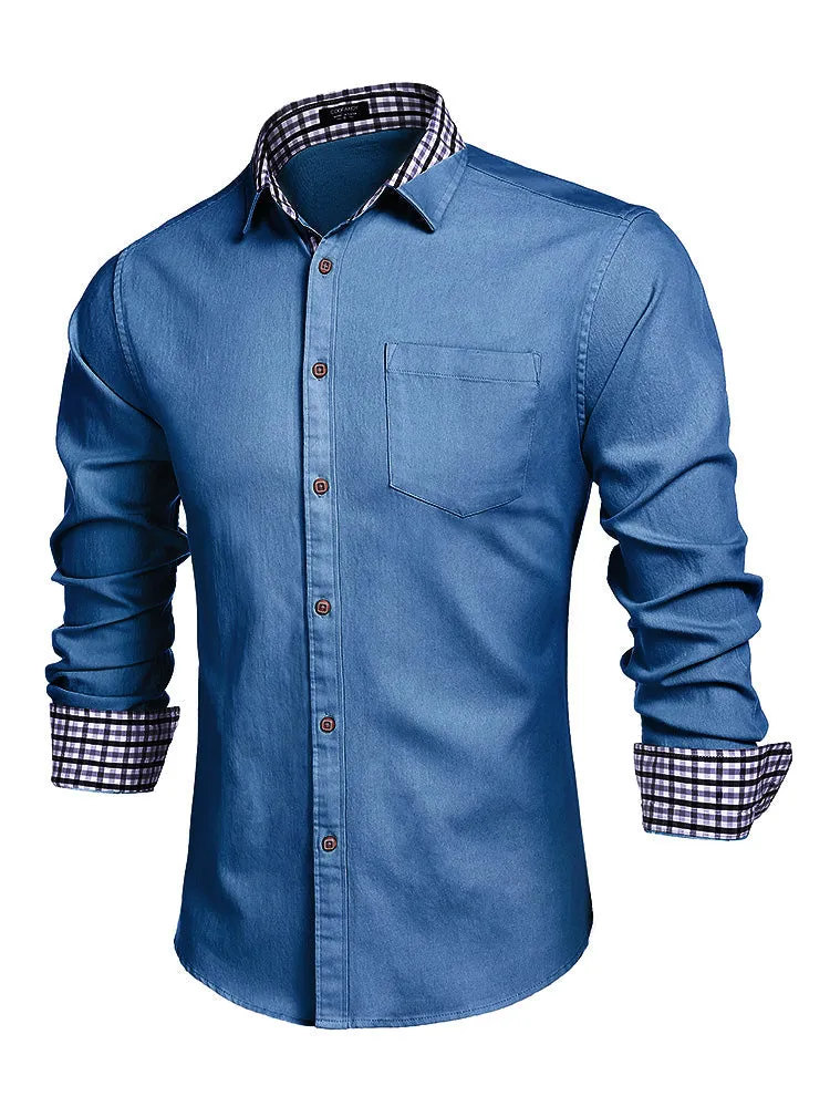 Long-Sleeve Denim Dress Shirt