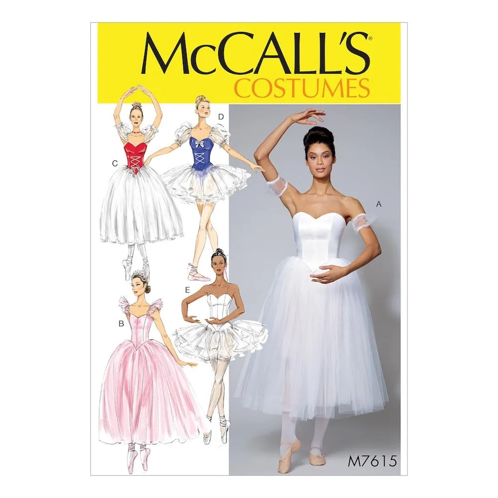 McCall's Pattern M7615 Misses' ballet Costumes with Fitted, boned bodice and Skirt and Sleeve Variations