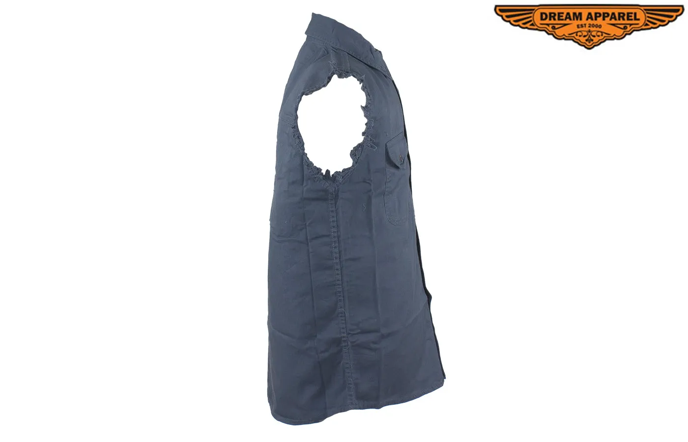 Mens Denim Ash Sleeveless Shirt with Buttons