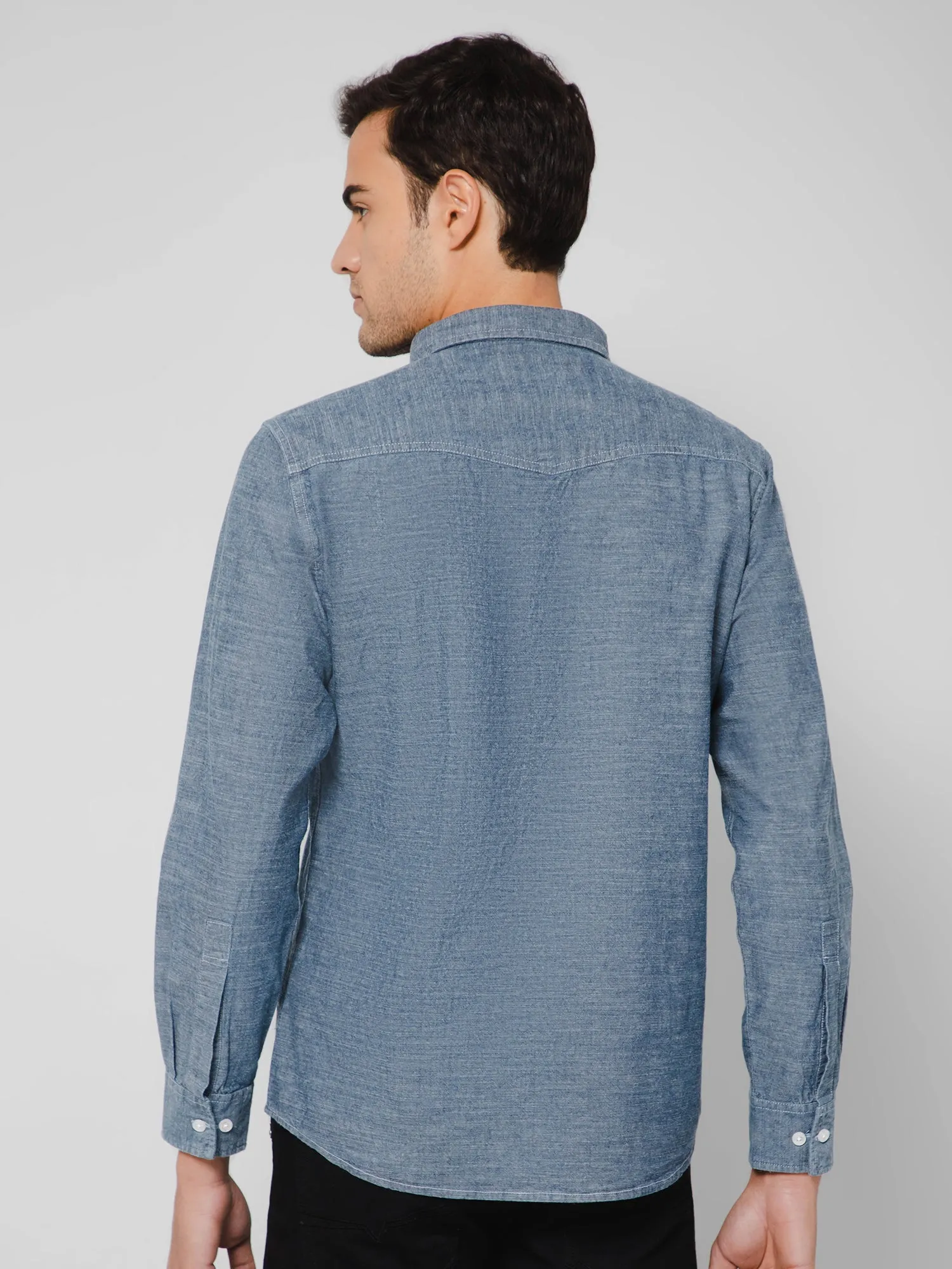 Men's Indigo Blue Casual Denim Full Sleeve Shirt