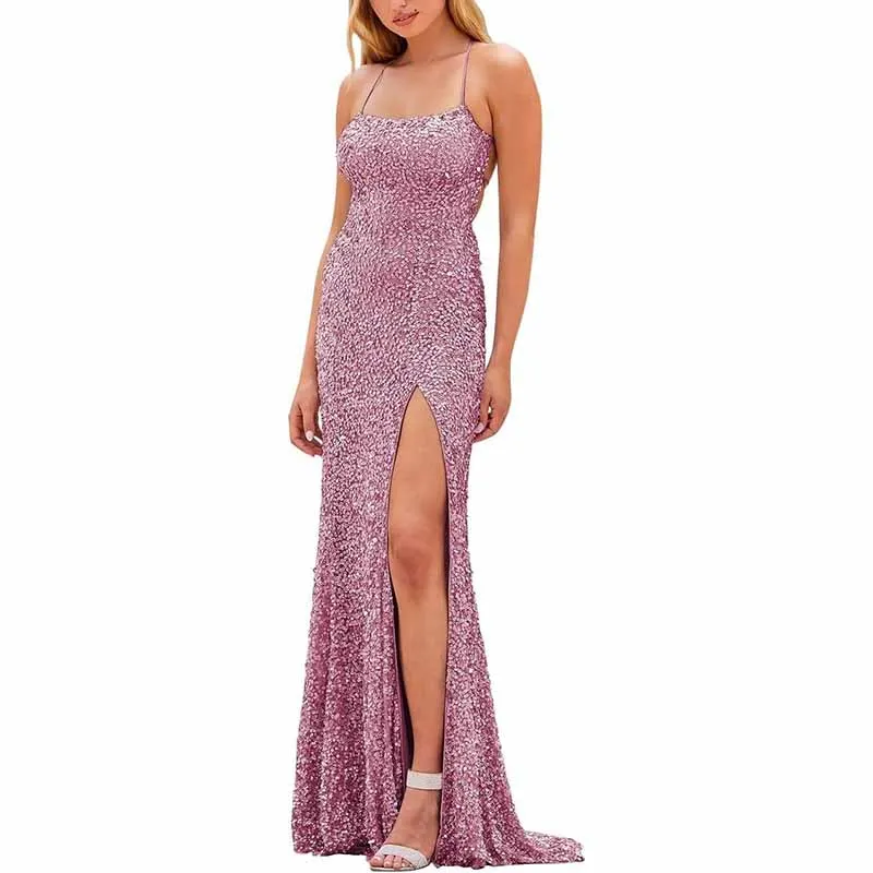 Mermaid Sparkly Glitter Evening Gown Spaghetti Straps Long Formal Dress