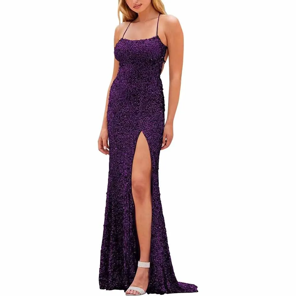 Mermaid Sparkly Glitter Evening Gown Spaghetti Straps Long Formal Dress