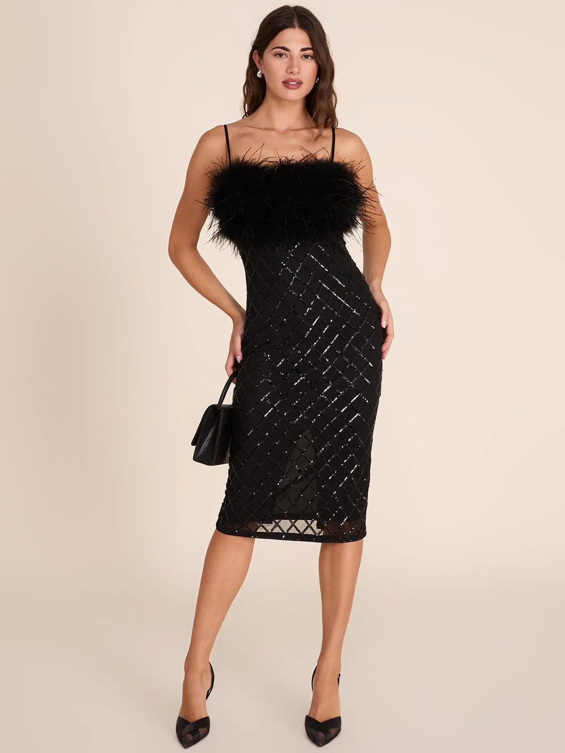 Midi Sequin & Feather Dress