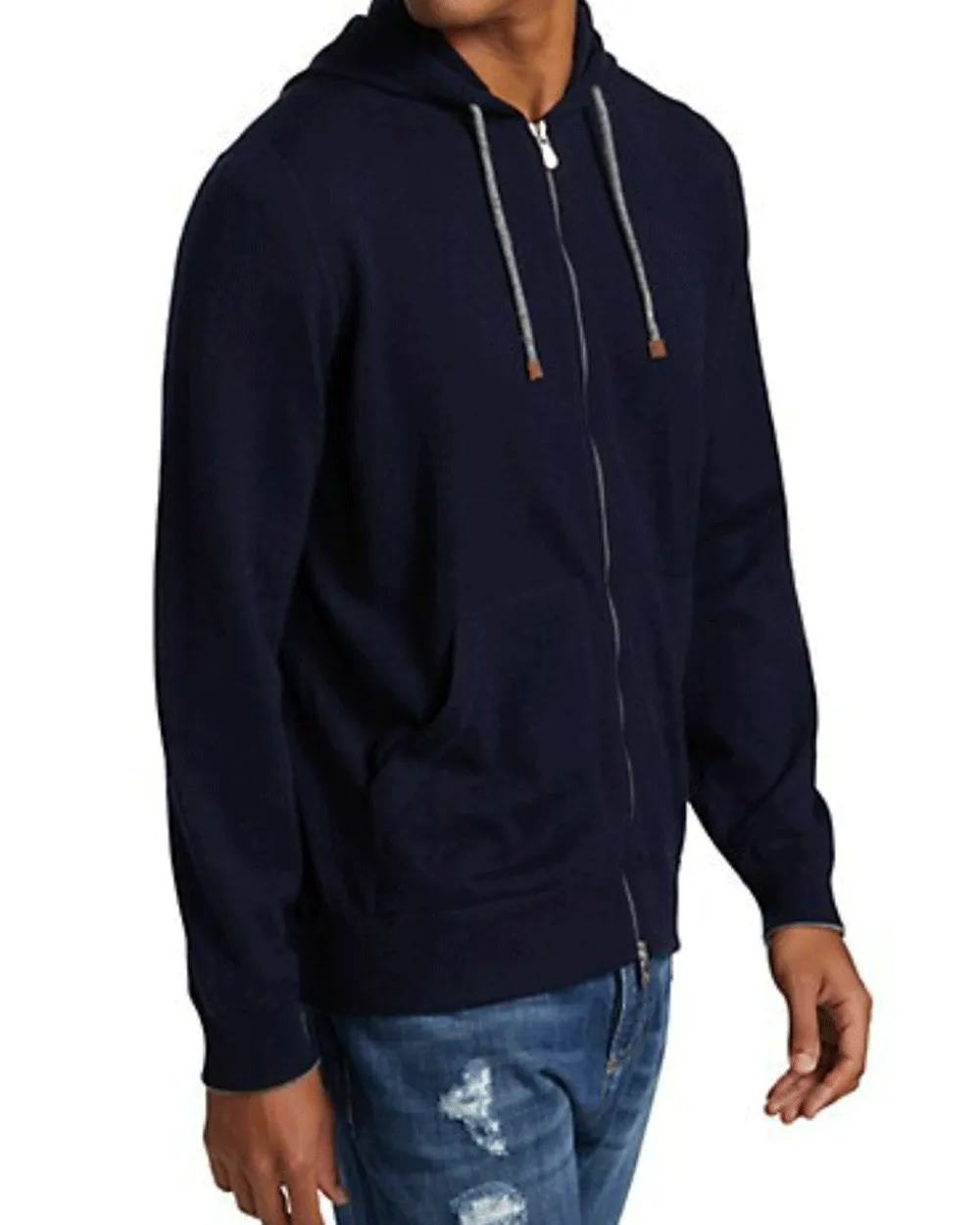 Navy Cashmere Zip Up Hoodie