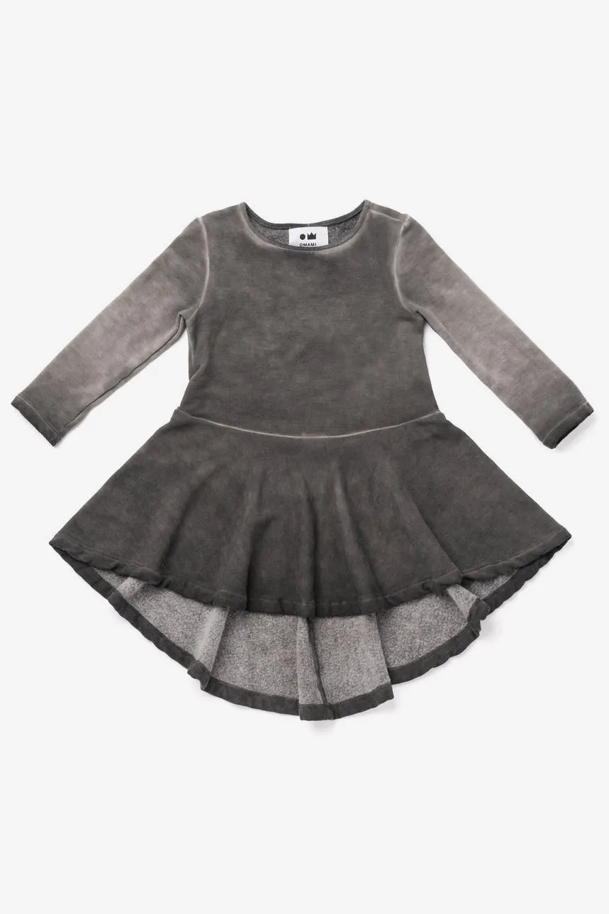 OMAMImini Hi-Low Fleece Girls Dress - Vintage Black