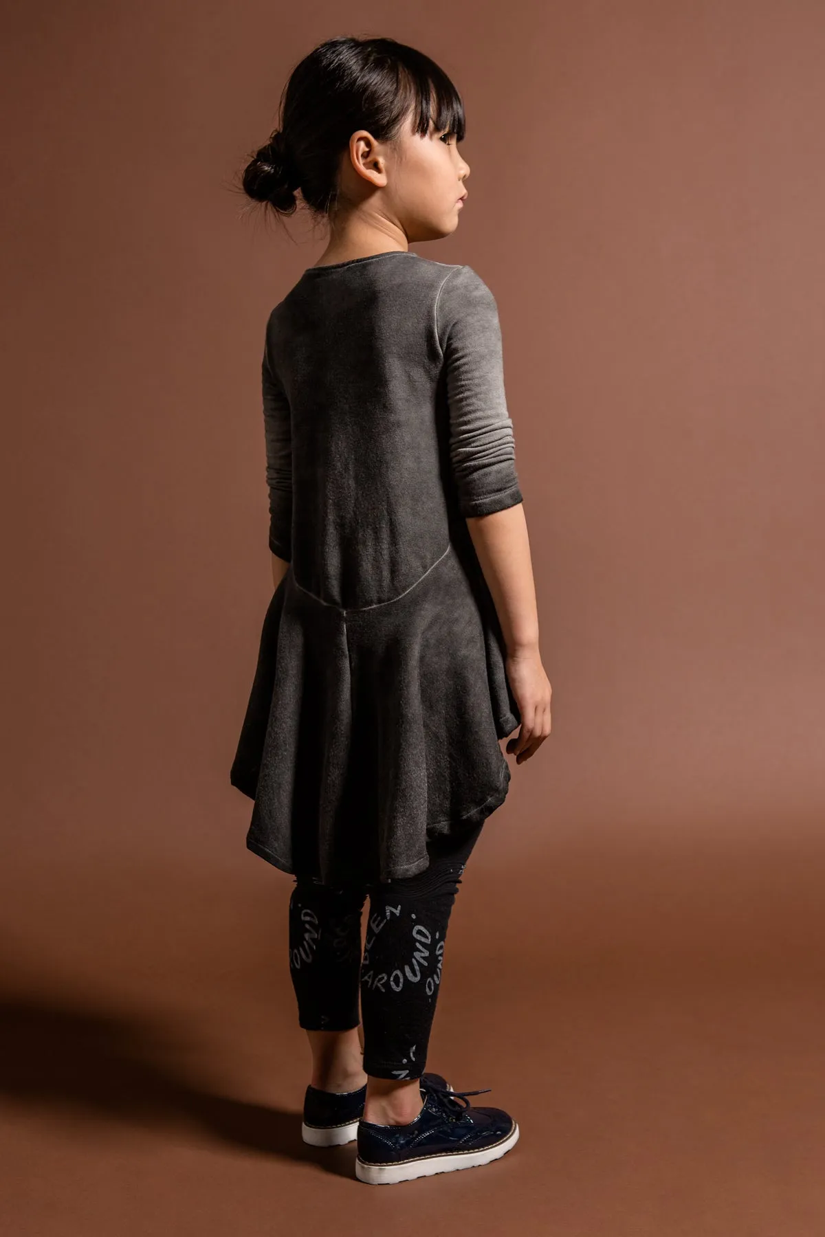 OMAMImini Hi-Low Fleece Girls Dress - Vintage Black