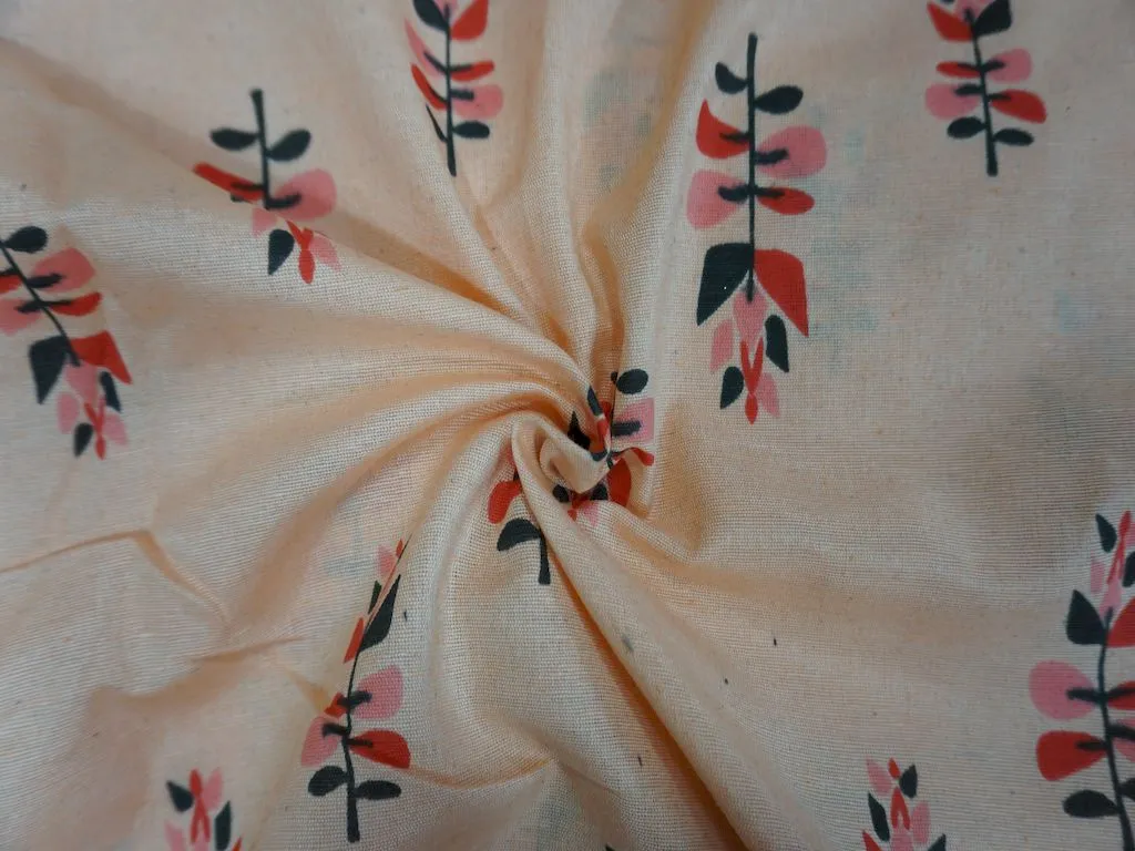 Peach Flower Print Cotton Fabric