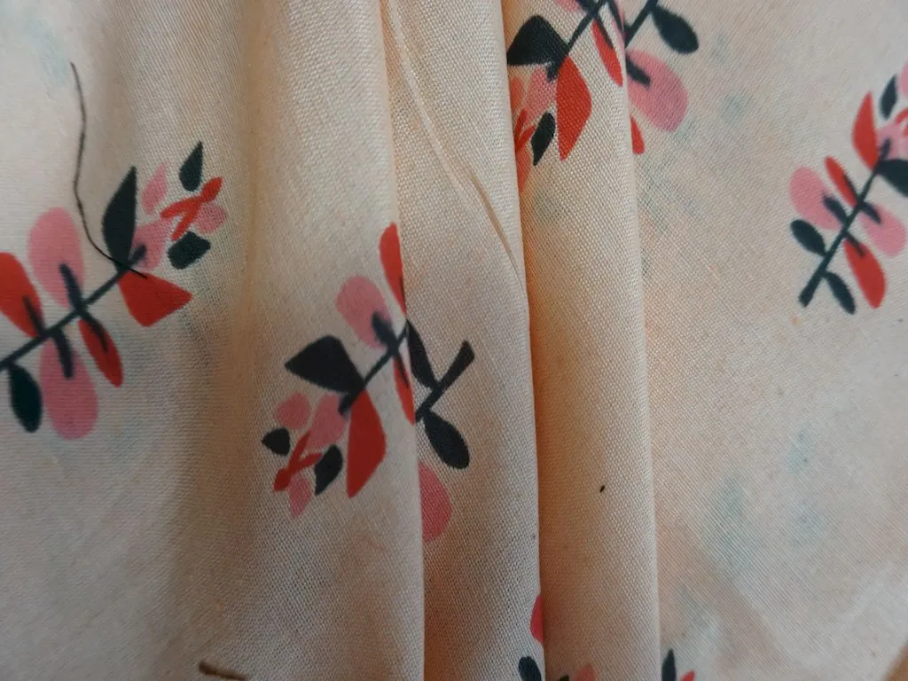 Peach Flower Print Cotton Fabric