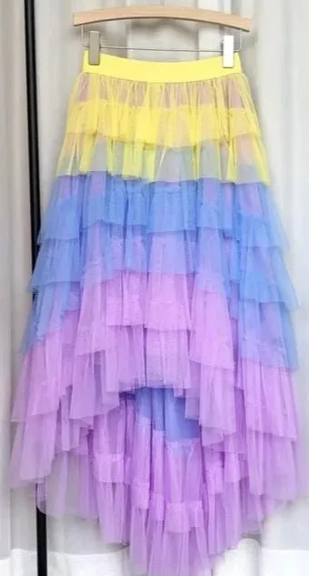 Pre Order:  Gradient Tulle Ruffled Maxi Skirt