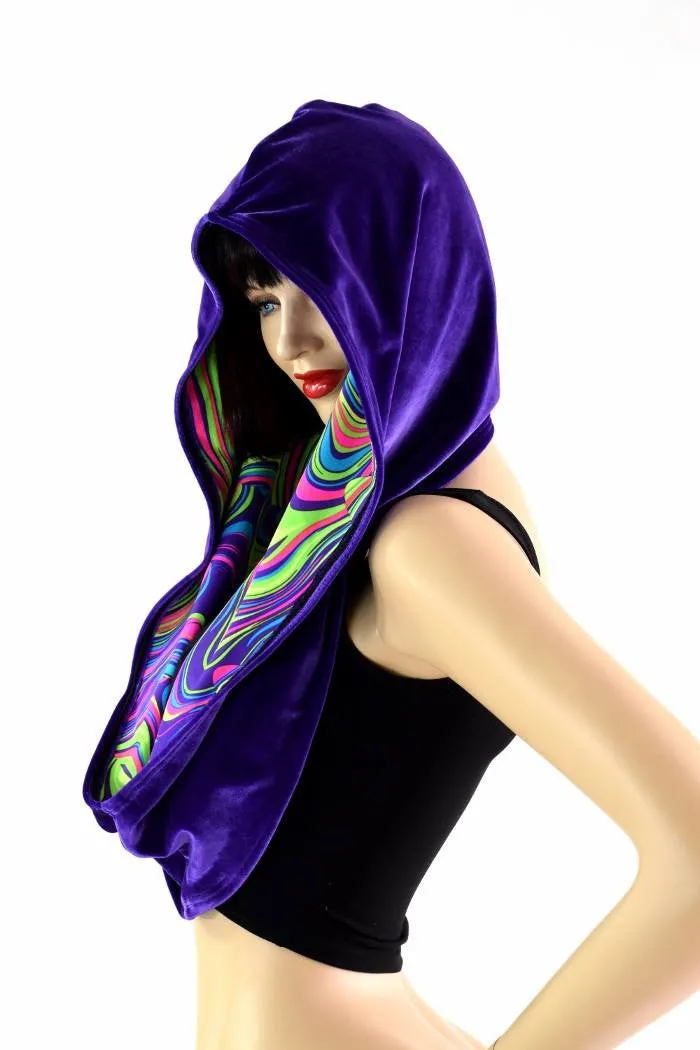 Purple Velvet & Glow Worm Reversible Infinity Festival Hood