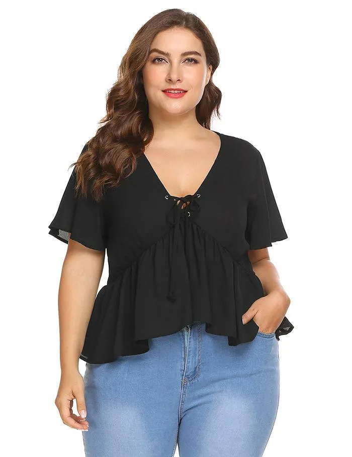 ROXANNE'S RUFFLE LACE-UP TOP