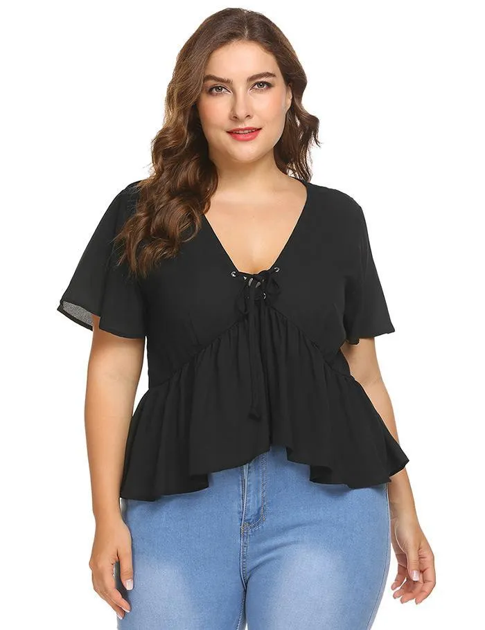 ROXANNE'S RUFFLE LACE-UP TOP