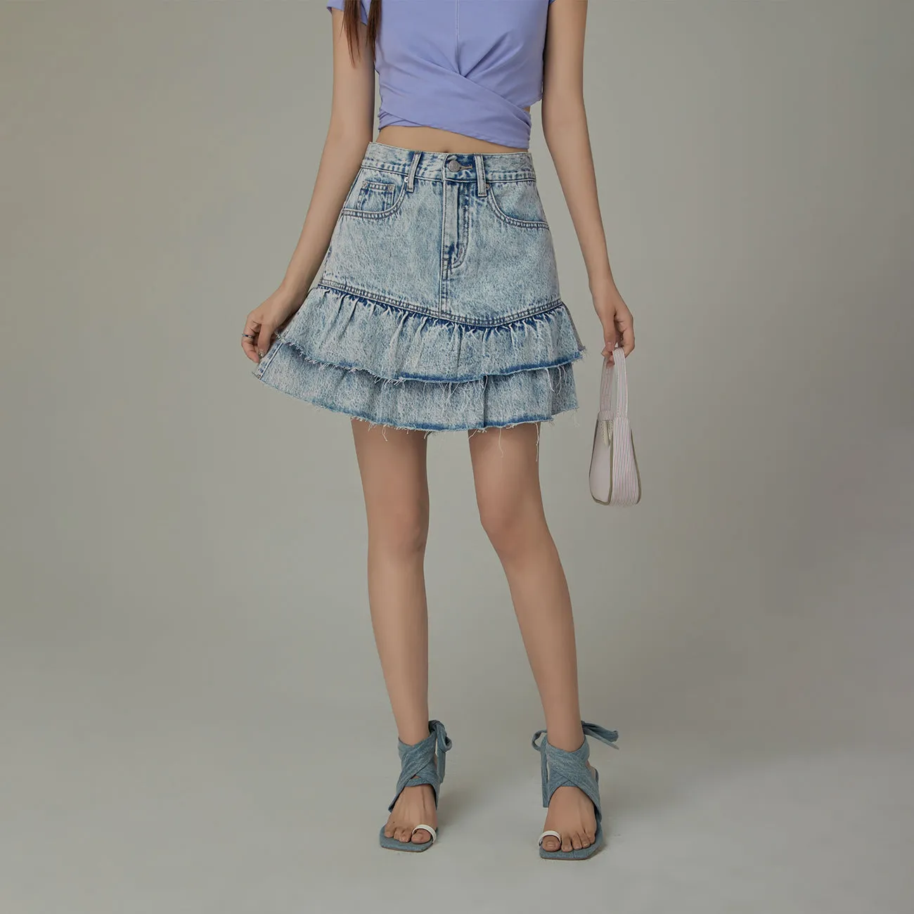 Ruffled Denim Mini Skirt