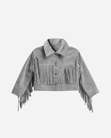 Rylee   Cru Fringe Jacket, Dusty Blue