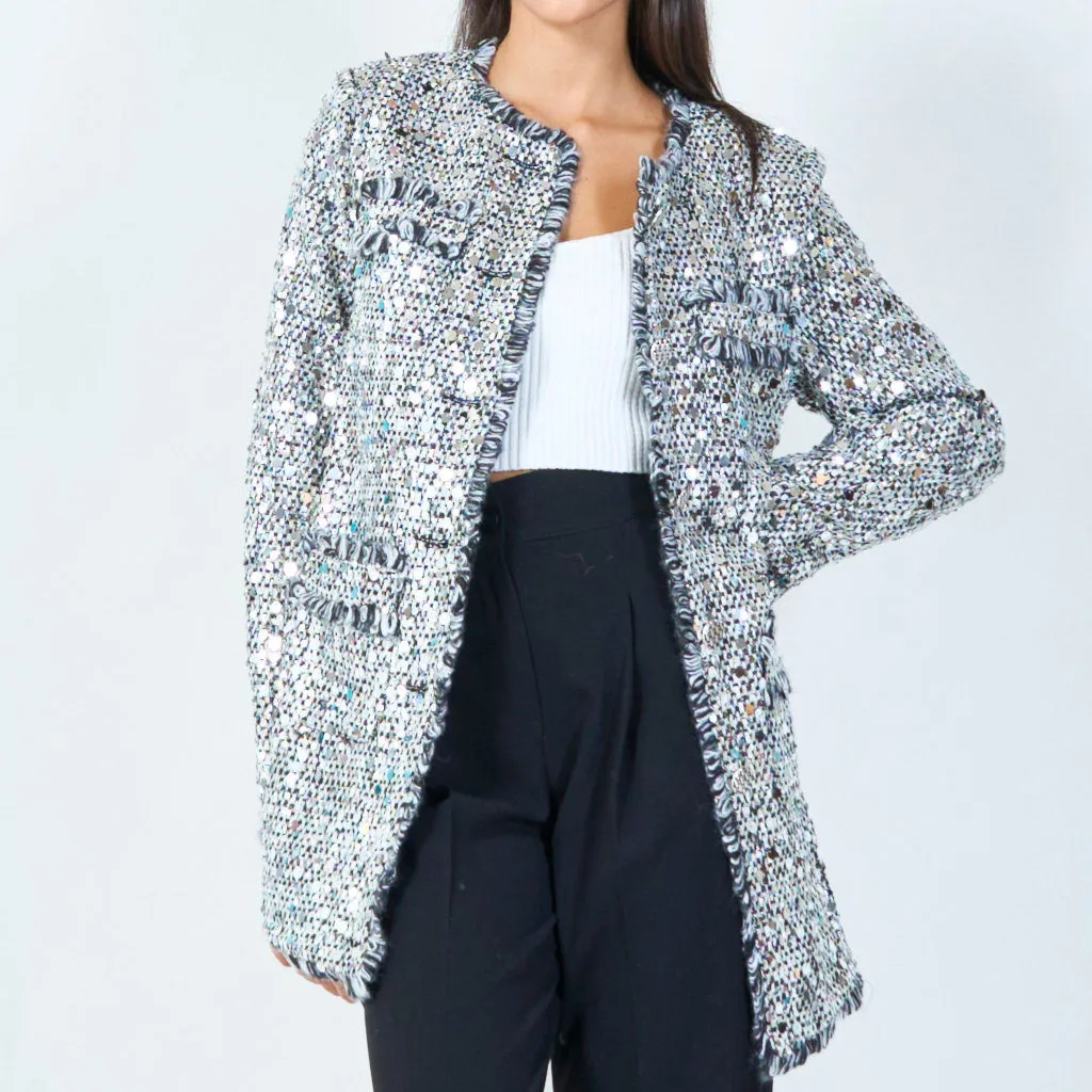 Sequined tweed jacket with front pockets wholesale