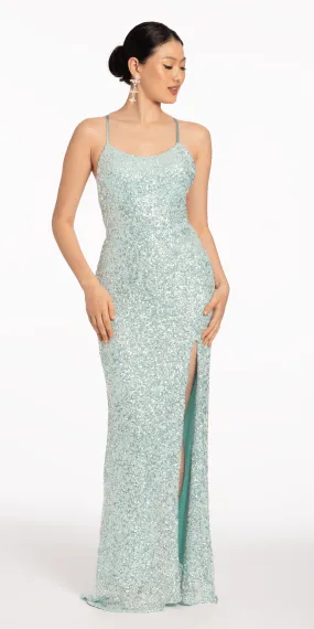 Side Slit Sequin Tie Back Dress