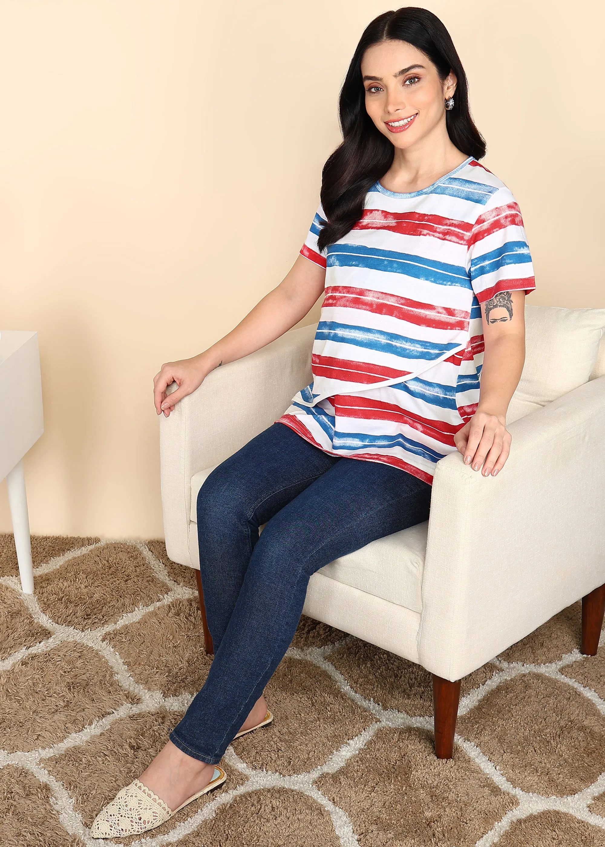 Stripe Zipless Maternity and Feeding T-Shirt