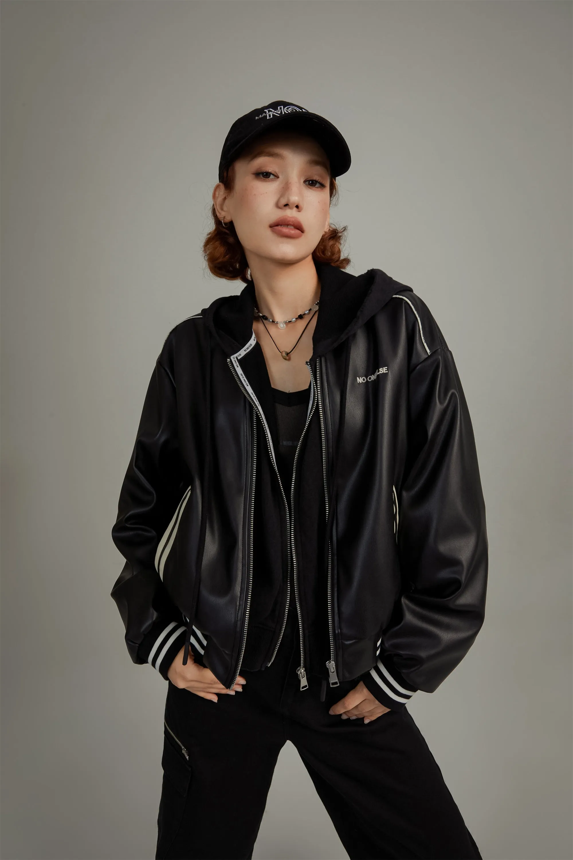 Varsity Leather Zip-Up Jacket