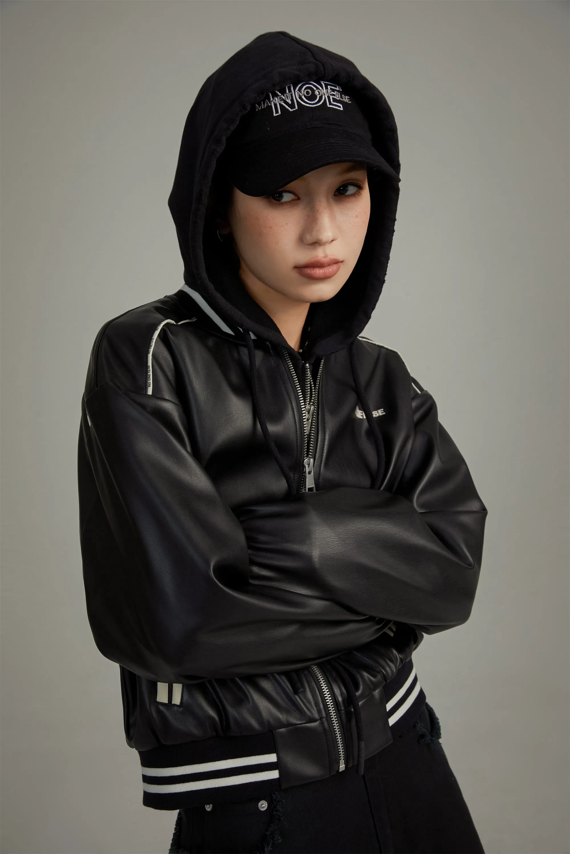 Varsity Leather Zip-Up Jacket