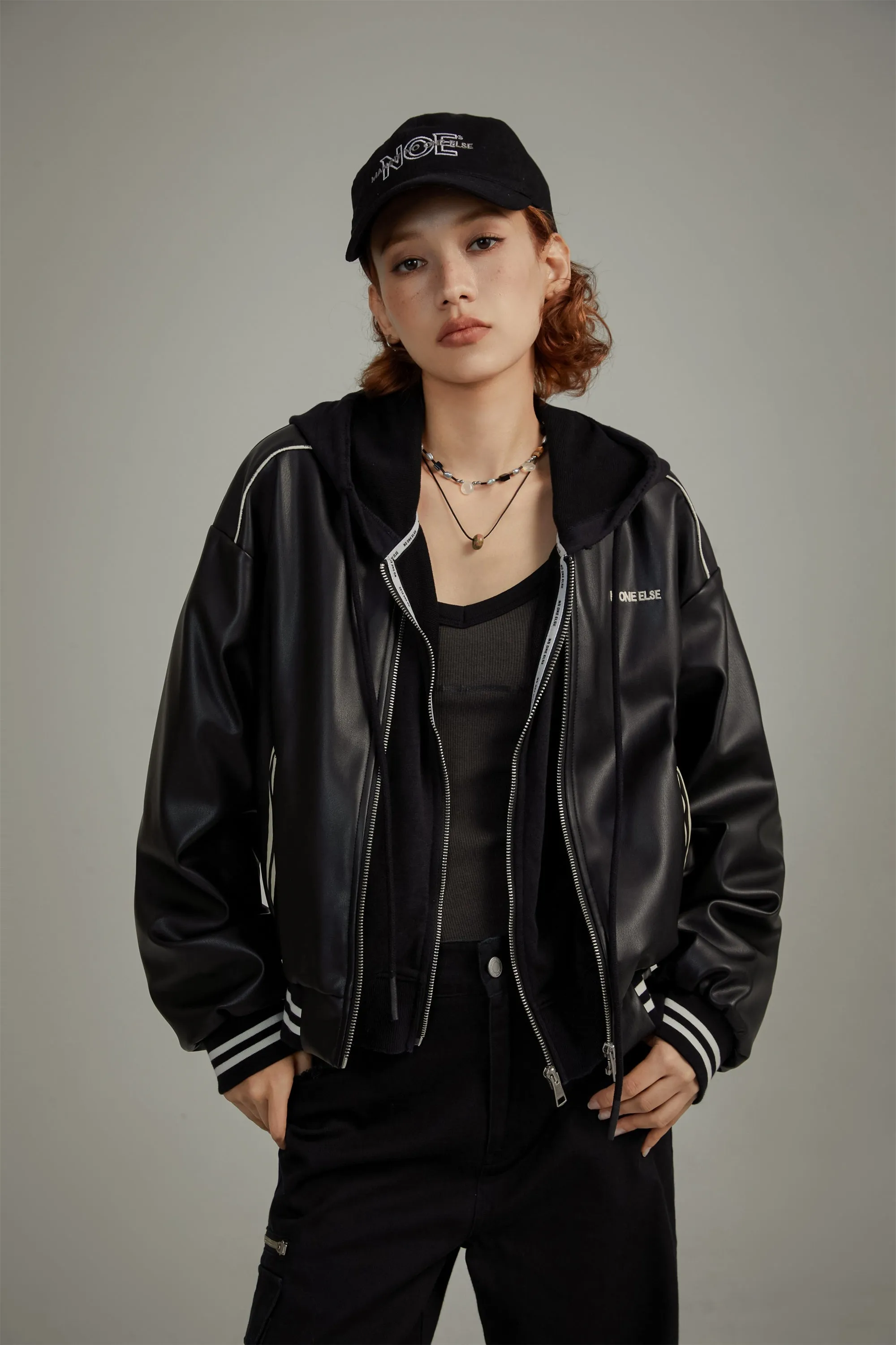 Varsity Leather Zip-Up Jacket