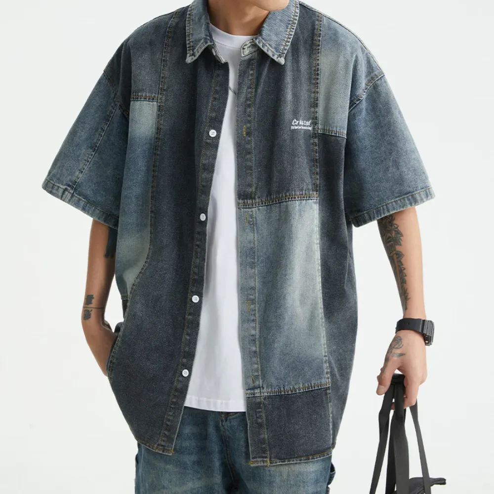 “Vintage Panel Denim Short Sleeve” Shirts