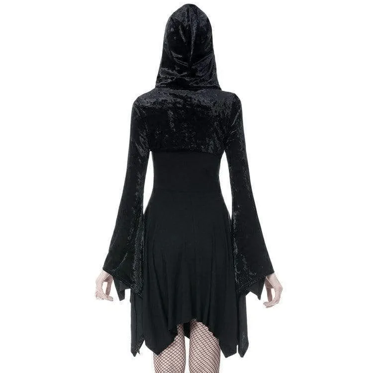 Women's Gothic Shining Velvet Witch Capes With Pointed Cap