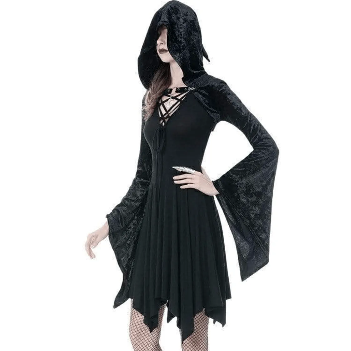 Women's Gothic Shining Velvet Witch Capes With Pointed Cap