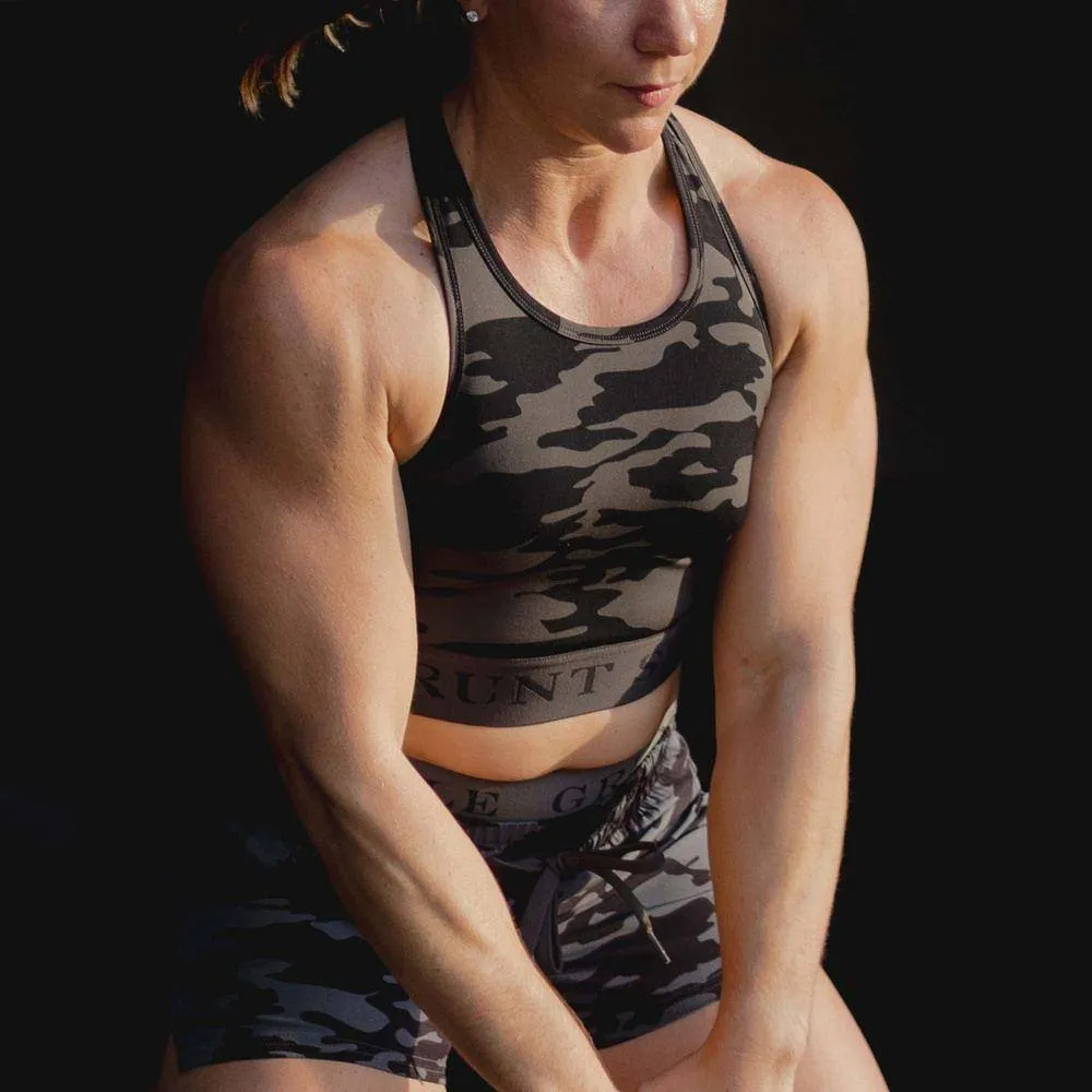 Women's Racerback Sports Bra - Black Camo