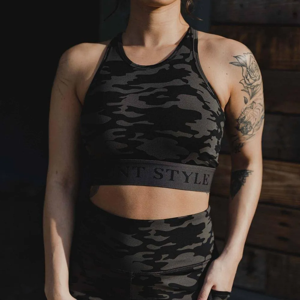 Women's Racerback Sports Bra - Black Camo