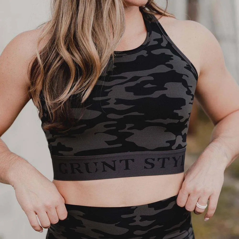 Women's Racerback Sports Bra - Black Camo