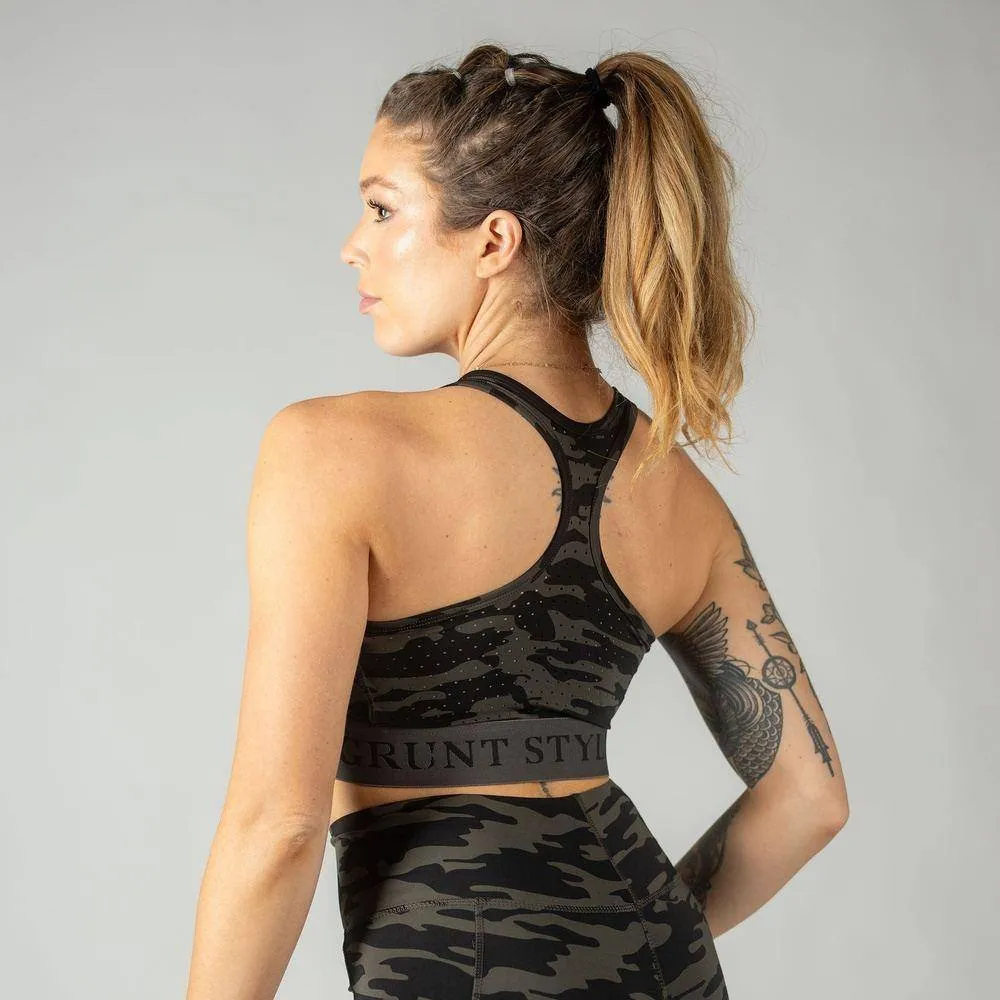 Women's Racerback Sports Bra - Black Camo