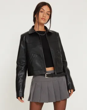 Yonde Zip Up Jacket in PU Black